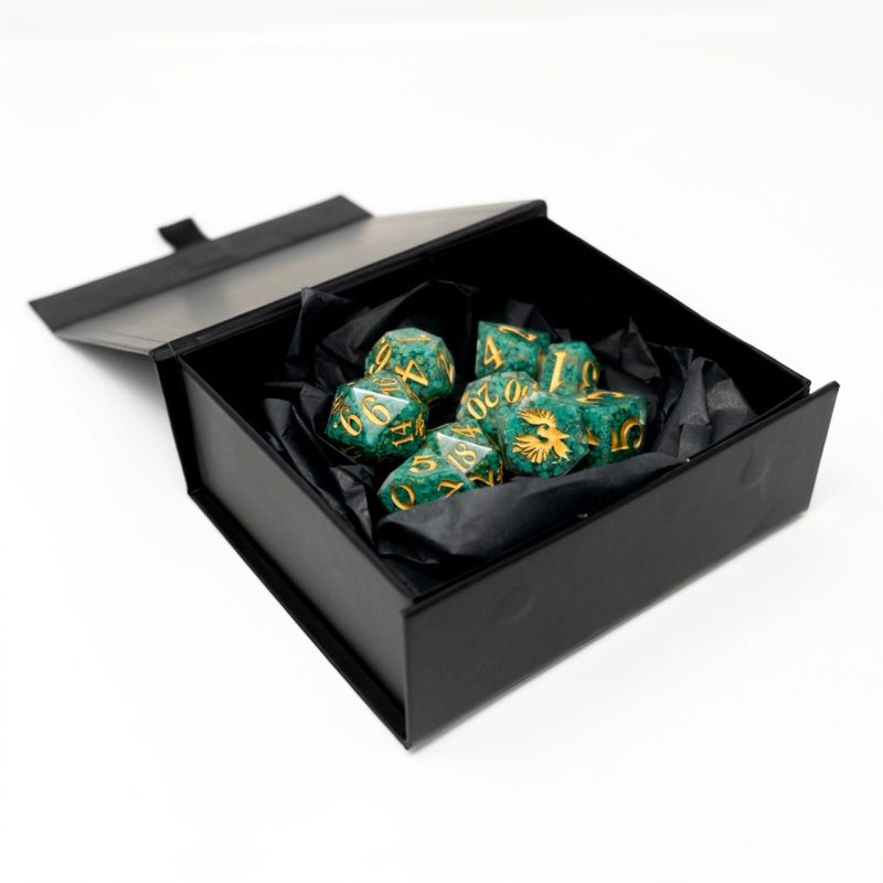 Green Copper Turquoise Stone-Core Dice Set (9pc)