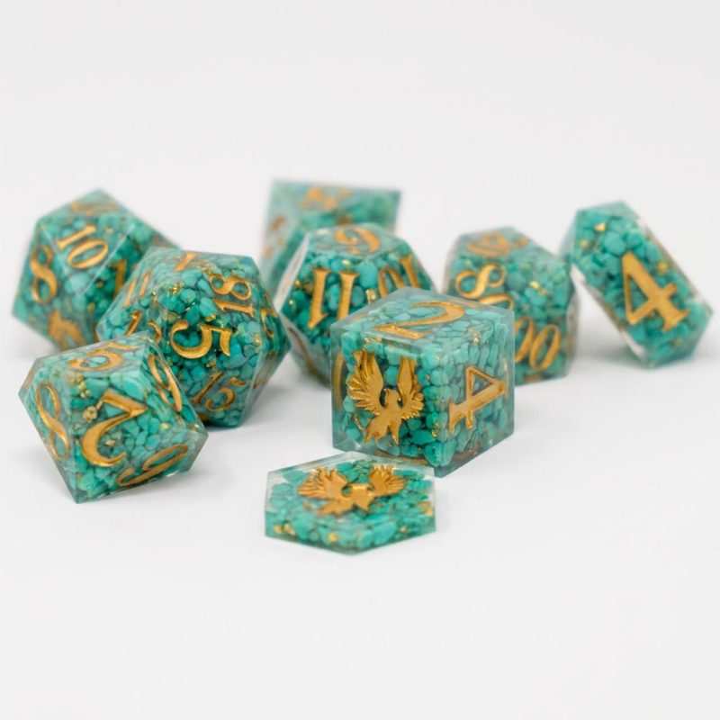 Green Copper Turquoise Stone-Core Dice Set (9pc)