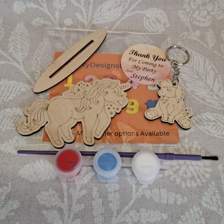 Paint your Own Unicorns, Personalised Individual Party Packs, Paintable Wood Figures