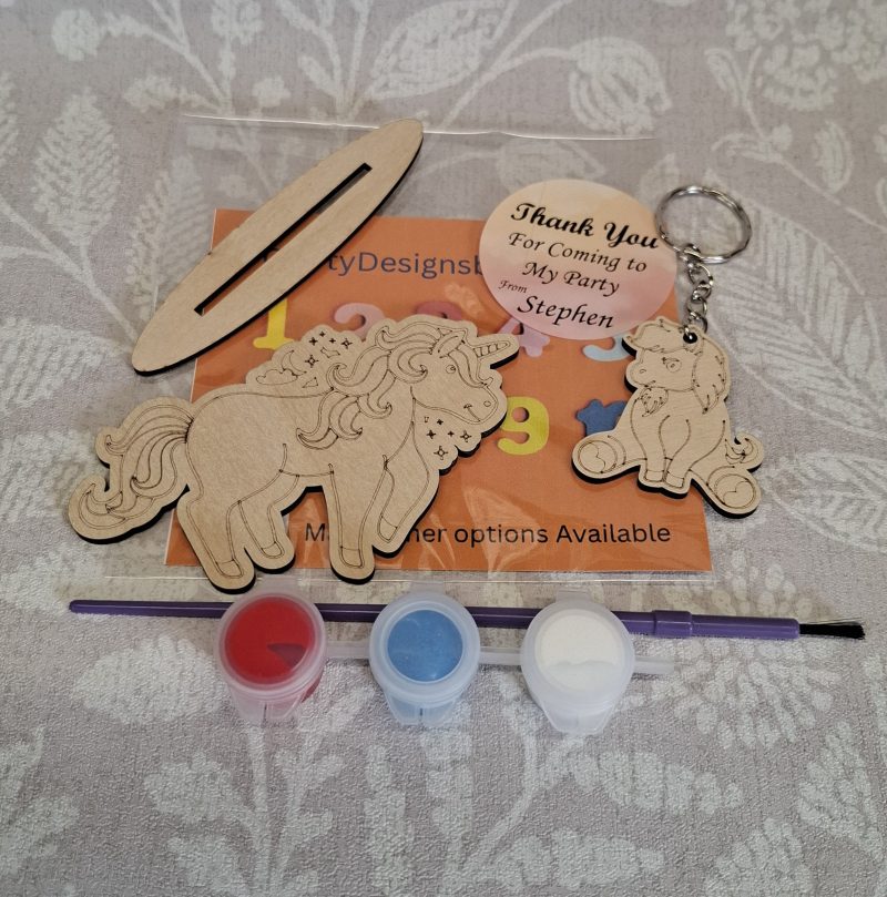 Paint your Own Unicorns, Personalised Individual Party Packs, Paintable Wood Figures