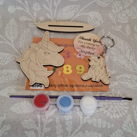 Paint your Own Unicorns, Personalised Individual Party Packs, Paintable Wood Figures