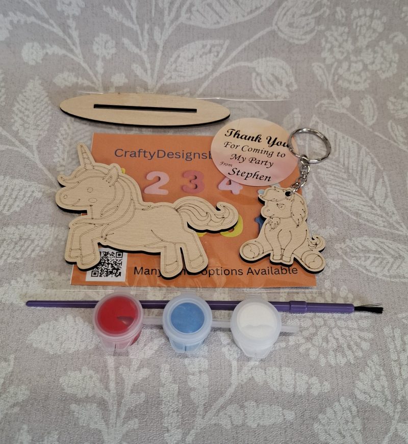 Paint your Own Unicorns, Personalised Individual Party Packs, Paintable Wood Figures