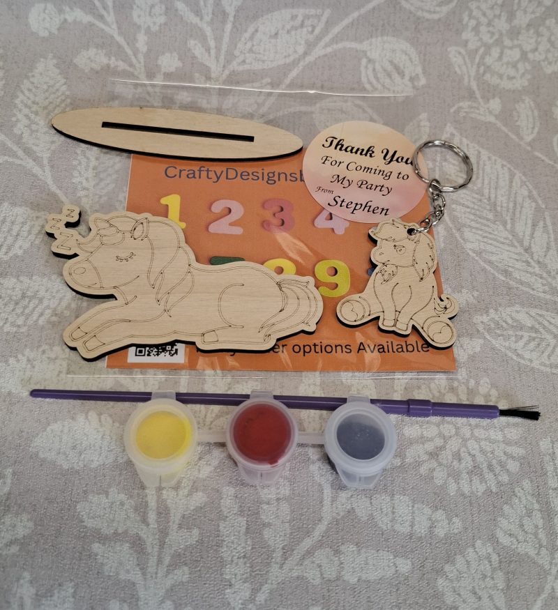 Paint your Own Unicorns, Personalised Individual Party Packs, Paintable Wood Figures