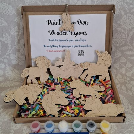Paint your Own Unicorns, Wooden Figures, Complete Set including Brushes and Paints