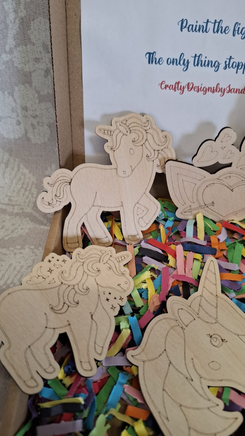 Paint your Own Unicorns, Wooden Figures, Complete Set including Brushes and Paints
