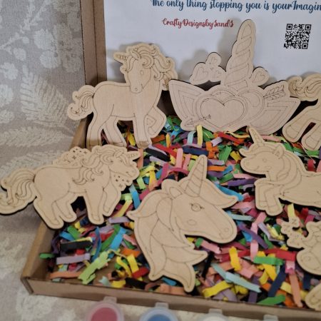 Paint your Own Unicorns, Wooden Figures, Complete Set including Brushes and Paints