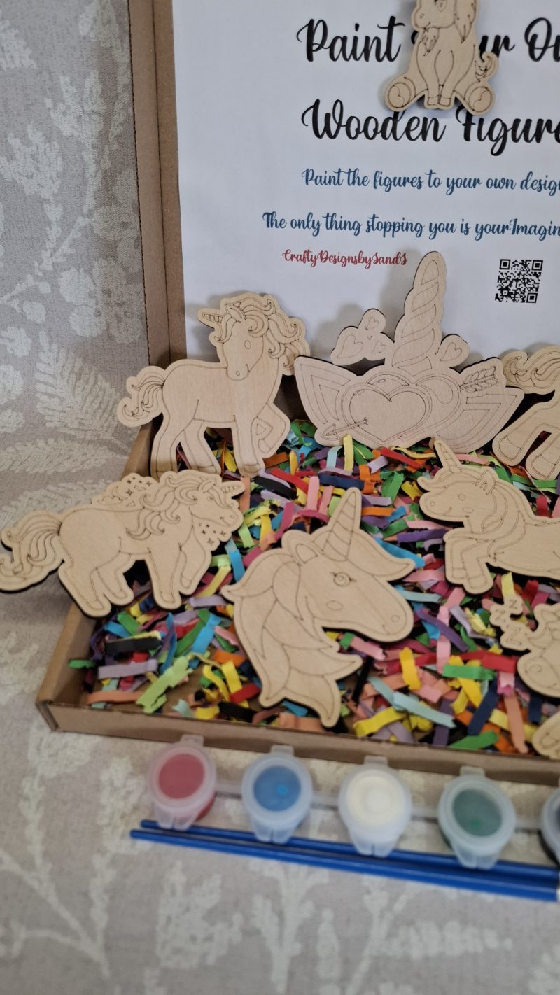 Paint your Own Unicorns, Wooden Figures, Complete Set including Brushes and Paints