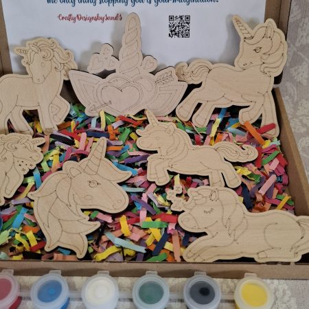 Paint your Own Unicorns, Wooden Figures, Complete Set including Brushes and Paints