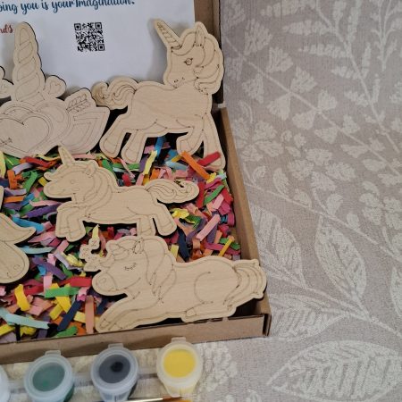 Paint your Own Unicorns, Wooden Figures, Complete Set including Brushes and Paints