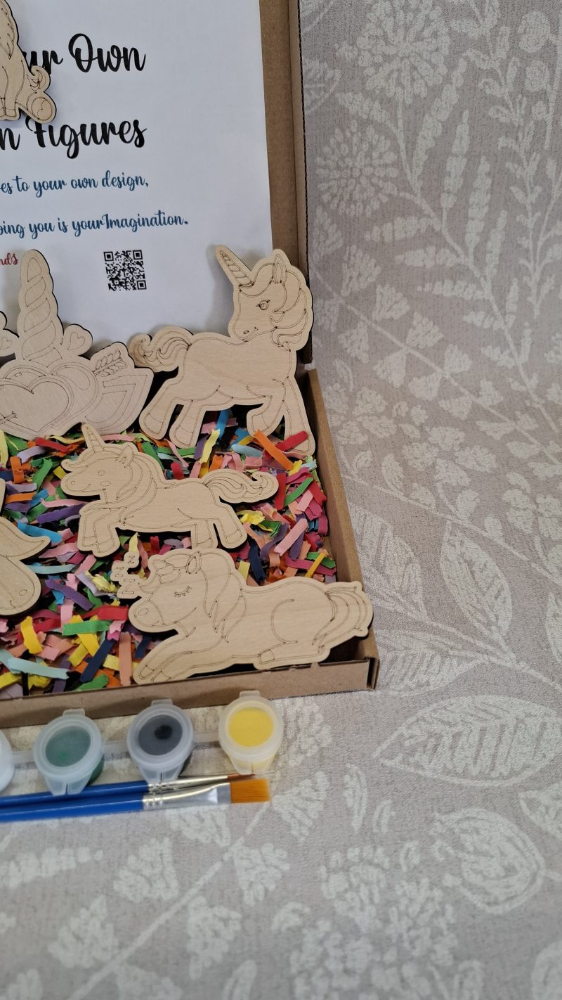 Paint your Own Unicorns, Wooden Figures, Complete Set including Brushes and Paints