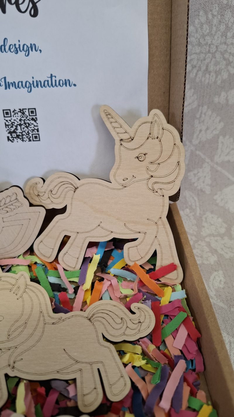 Paint your Own Unicorns, Wooden Figures, Complete Set including Brushes and Paints