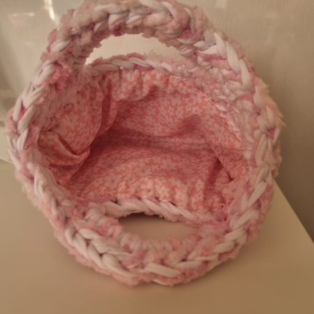 Handcrochet white & pink bag with detachable tassle keyring