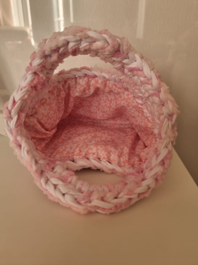 Handcrochet white & pink bag with detachable tassle keyring