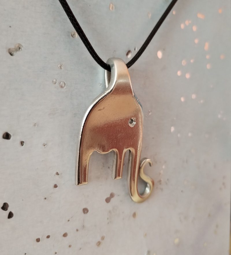 Unique handmade silver plated vintage Elephant fork pendant necklace.