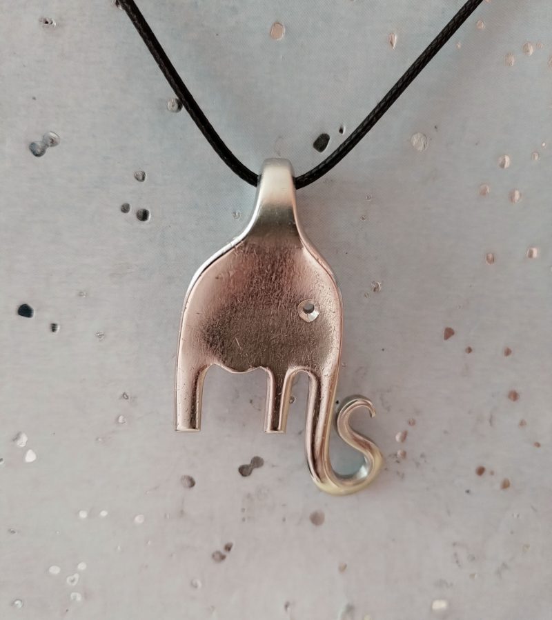 Unique handmade silver plated vintage Elephant fork pendant necklace.