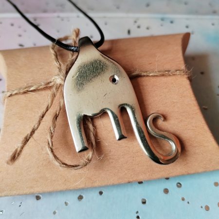 Unique handmade silver plated vintage Elephant fork pendant necklace.