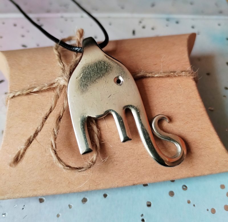 Unique handmade silver plated vintage Elephant fork pendant necklace.