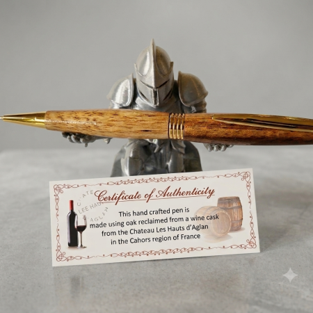 Hand Turned Wooden Twist Pen from Reclaimed Cahors Wine Cask Wood