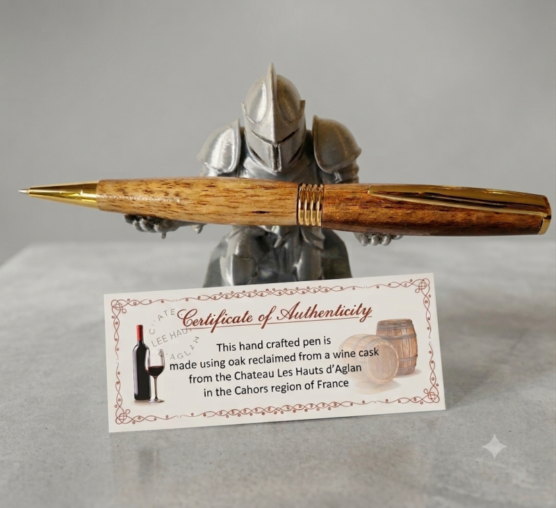 Hand Turned Wooden Twist Pen from Reclaimed Cahors Wine Cask Wood