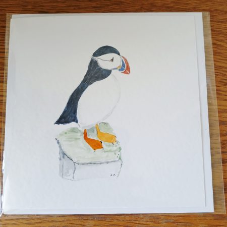Puffin handpainted greetings card with envelope