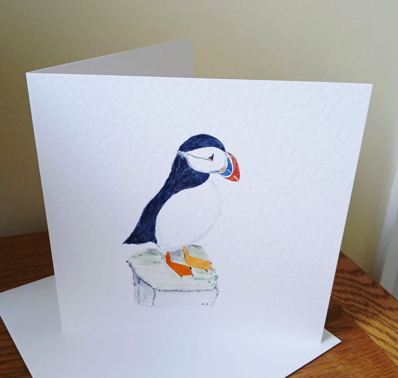 Puffin handpainted greetings card with envelope
