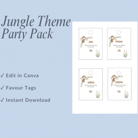 Jungle Theme Birthday Party Pack – Editable Canva Digital Download