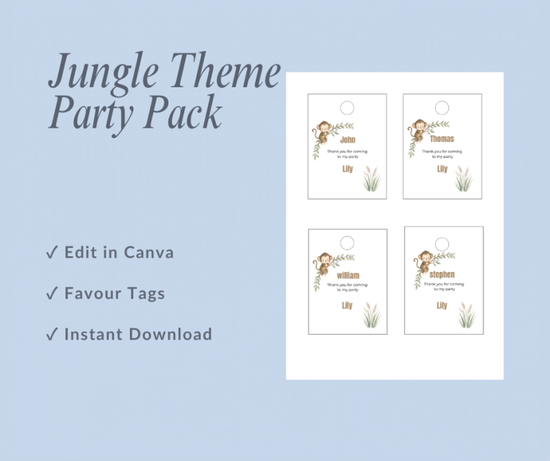 Jungle Theme Birthday Party Pack – Editable Canva Digital Download