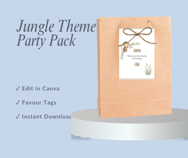 Jungle Theme Birthday Party Pack – Editable Canva Digital Download