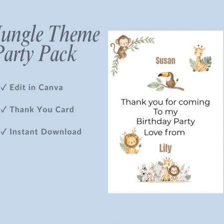 Jungle Theme Birthday Party Pack – Editable Canva Digital Download