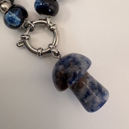 Navy ceramic beaded sodalite mushroom charm necklace