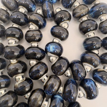 Navy ceramic beaded sodalite mushroom charm necklace