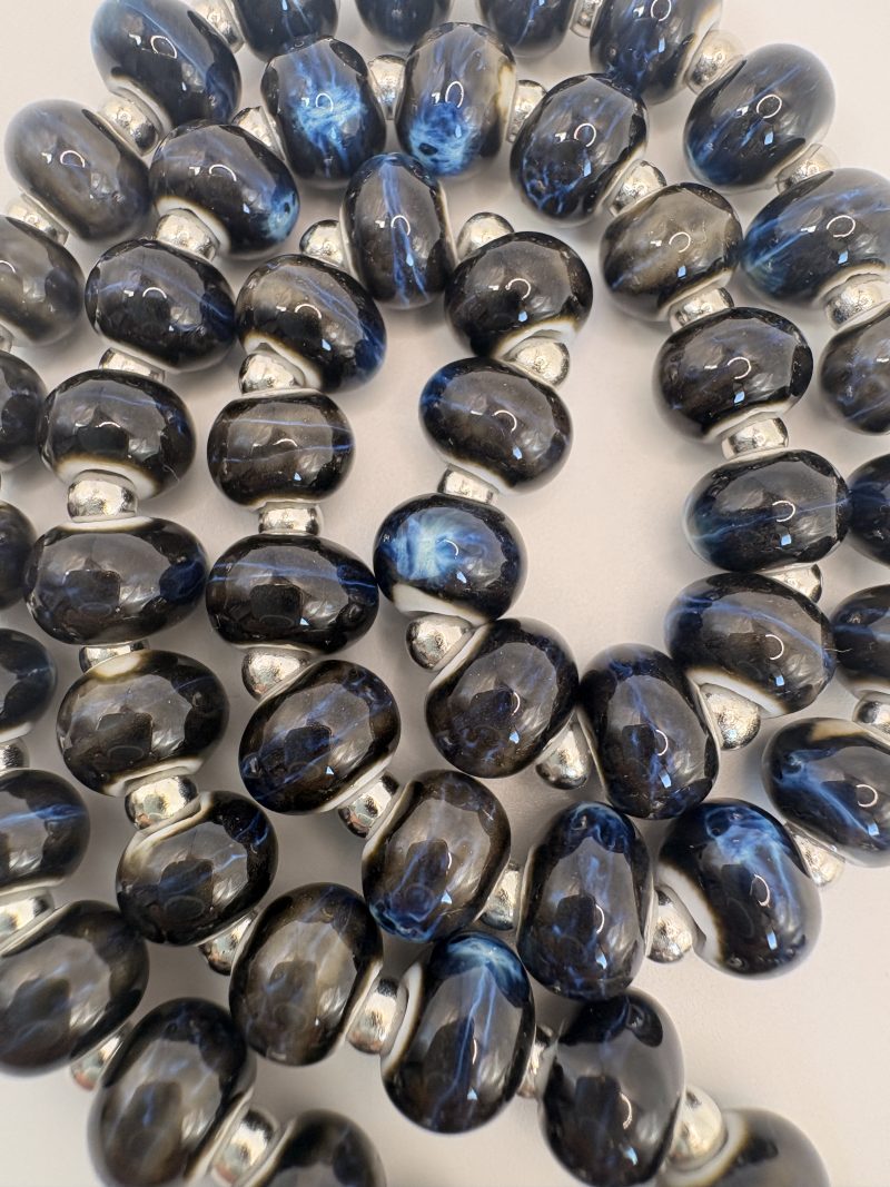Navy ceramic beaded sodalite mushroom charm necklace