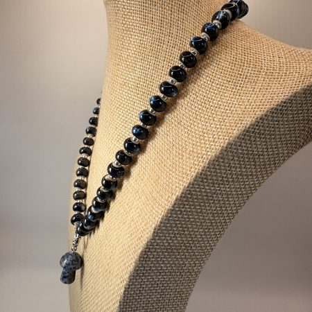 Navy ceramic beaded sodalite mushroom charm necklace