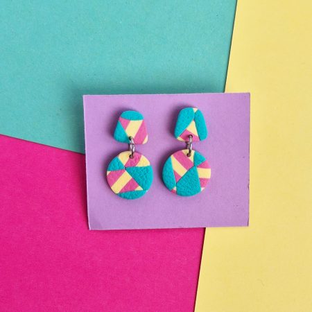 80's Style Earrings, polymer clay dangle earrings