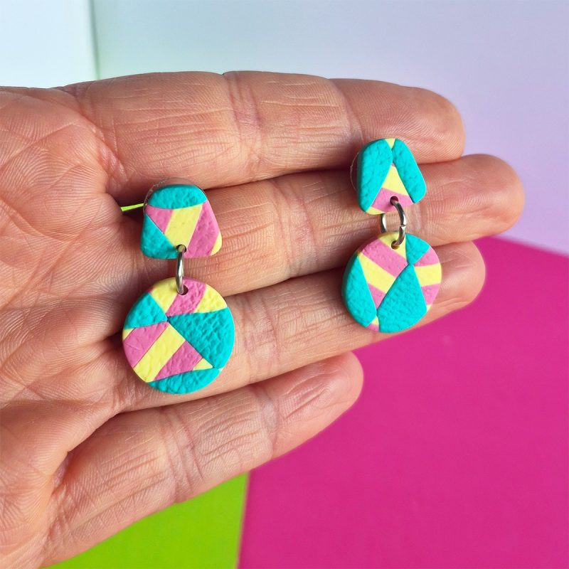 80's Style Earrings, polymer clay dangle earrings
