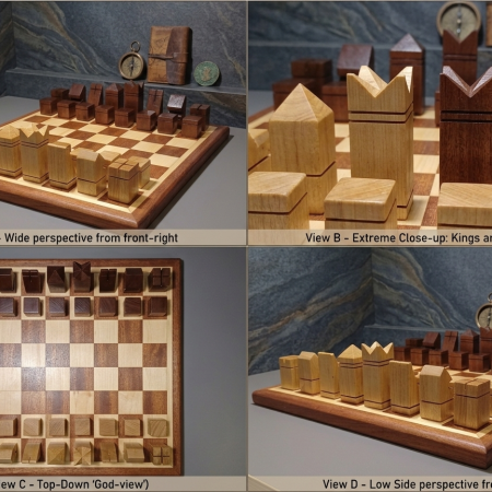 Handmade Minimalistic Chess Board and Pieces in Sapele and Maple Wood