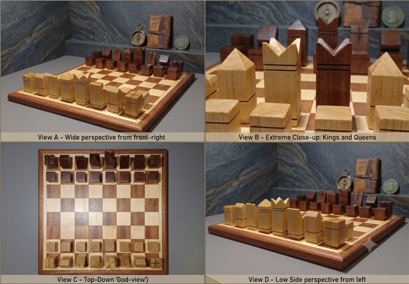 Handmade Minimalistic Chess Board and Pieces in Sapele and Maple Wood