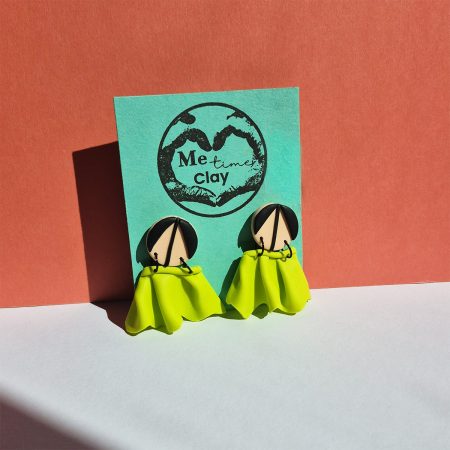 Trick Me Collection, Lime Skirt Dangle Earrings, polymer clay summer statement earrings
