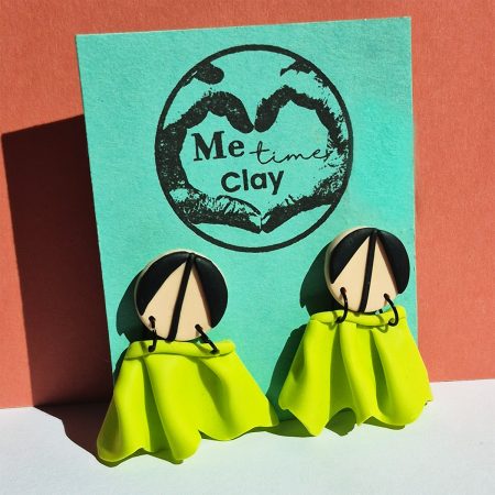Trick Me Collection, Lime Skirt Dangle Earrings, polymer clay summer statement earrings
