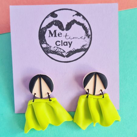 Trick Me Collection, Lime Skirt Dangle Earrings, polymer clay summer statement earrings