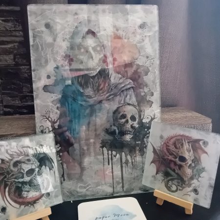 Goth/skull Glass Chopping Board and 2 Coasters