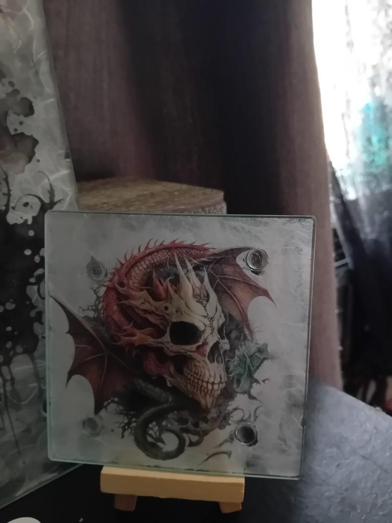 Goth/skull Glass Chopping Board and 2 Coasters