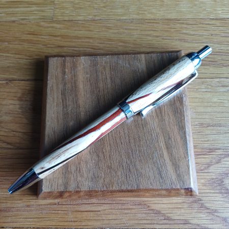 Hand Turned Apple Wood Click Pen with Ebony and Sapele Inlay