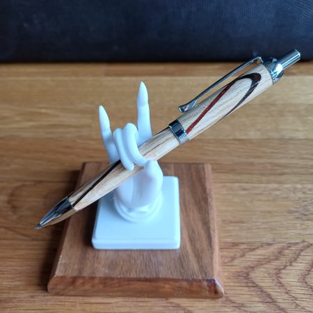 Hand Turned Apple Wood Click Pen with Ebony and Sapele Inlay