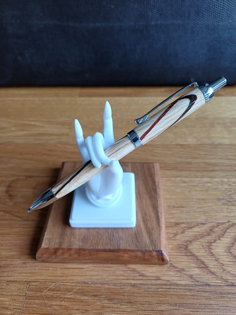 Hand Turned Apple Wood Click Pen with Ebony and Sapele Inlay