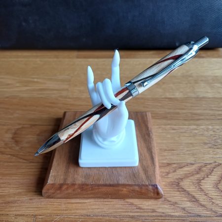 Hand Turned Apple Wood Click Pen with Ebony and Sapele Inlay