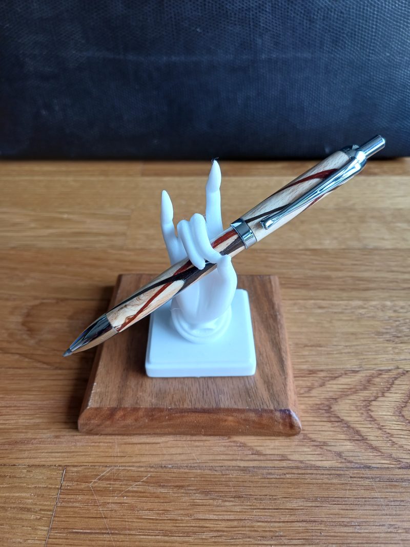Hand Turned Apple Wood Click Pen with Ebony and Sapele Inlay
