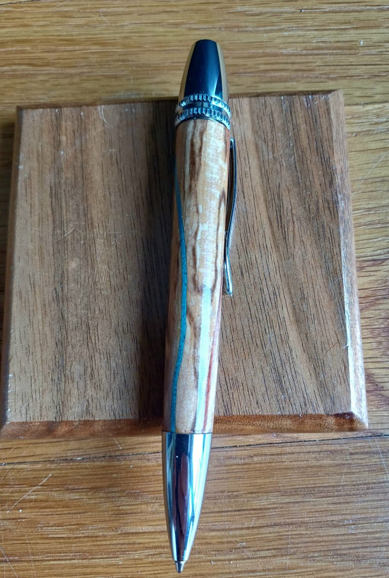 Hand Turned Spalted Premier twist mechanism pen with Veneer inlays