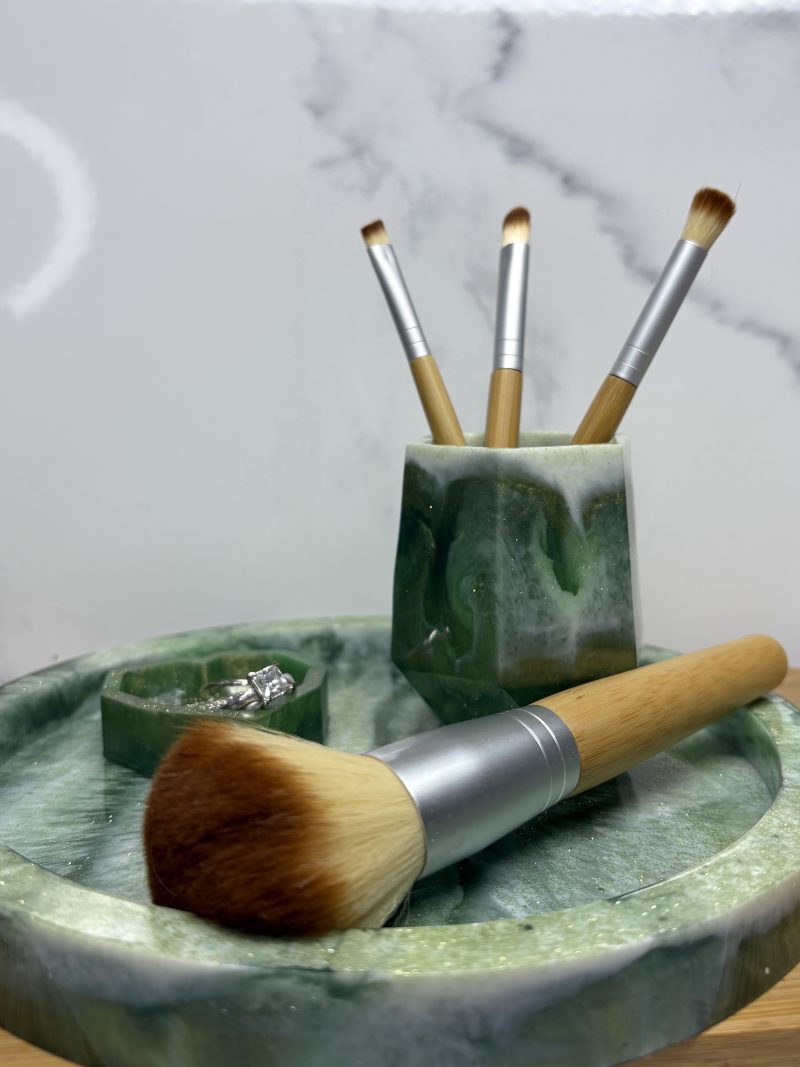 Vanity/Display Tray with small vase and heart ring dish