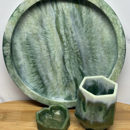Vanity/Display Tray with small vase and heart ring dish